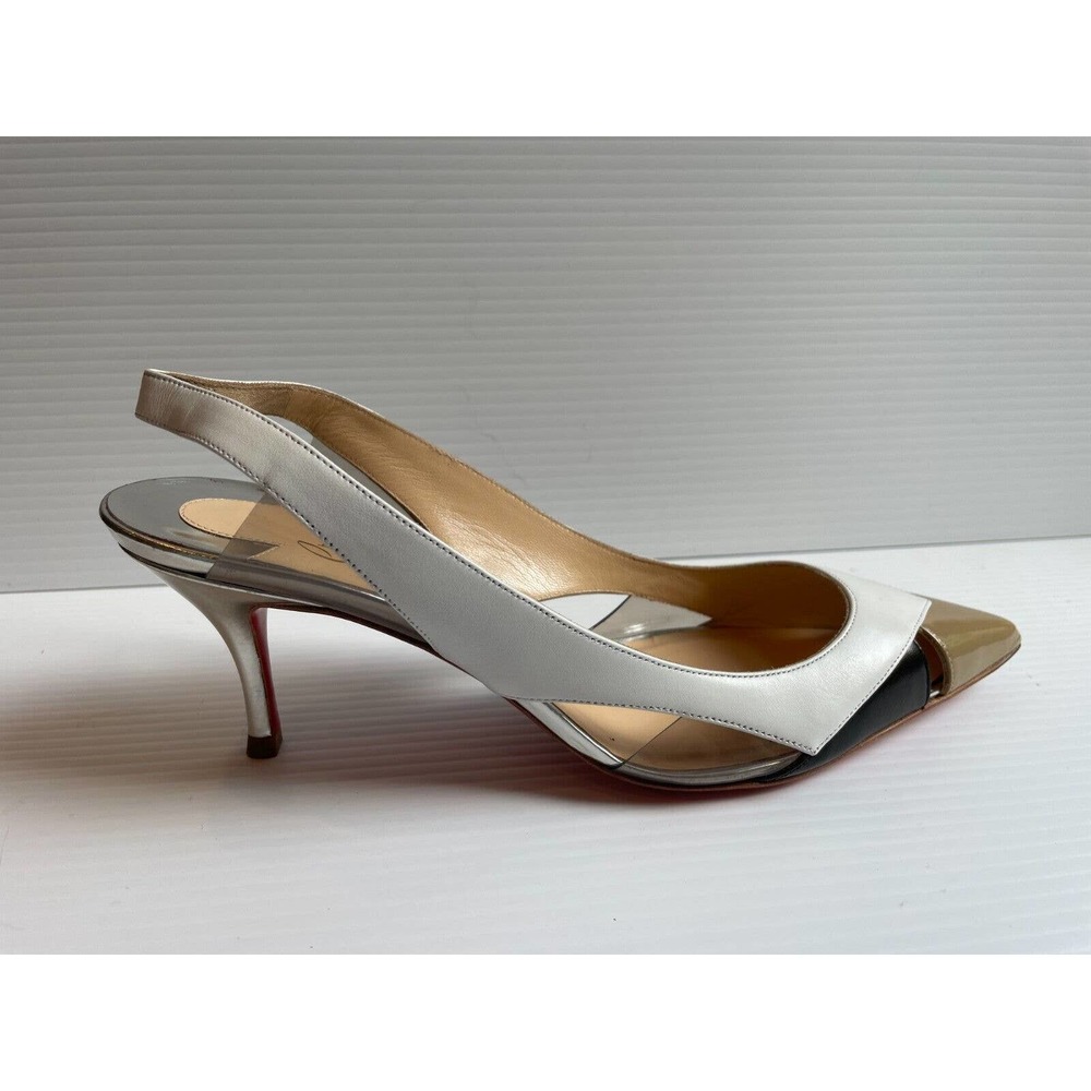Christian Louboutin Tri-Color Air Chance 100 Slingback Peekaboo Pumps 37 NEW